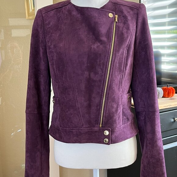 NWOT Calvin Klein Purple Suede Lined Moto Jacket sz 6 P - Picture 4 of 9
